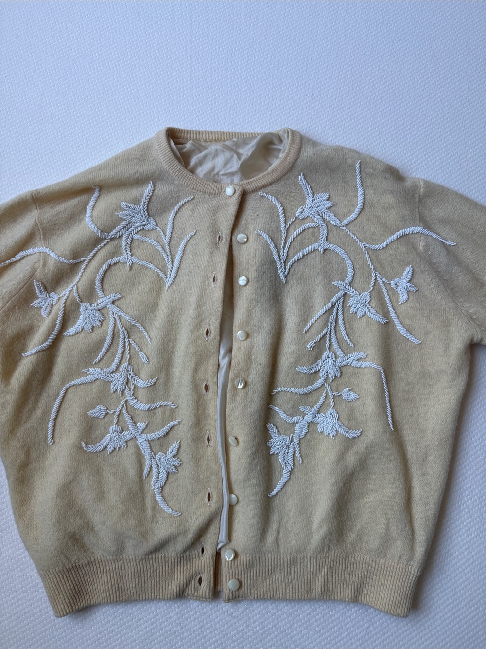 Vintage Cream Embroidered Button-Up Women’s Sweater Cardigan